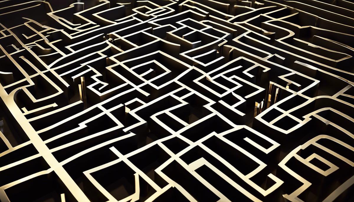 An image showing a maze symbolizing the complexities of stock options trading, with arrows guiding through the maze representing the navigation process.