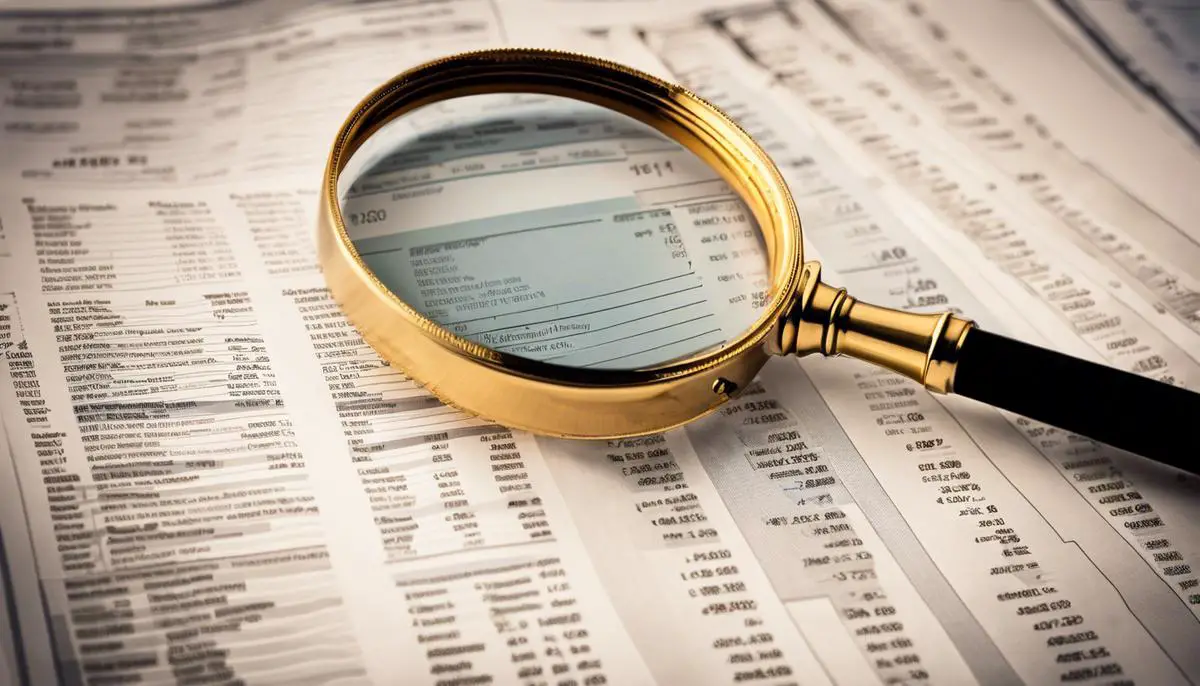 Image description: A magnifying glass hovering over financial charts and graphs, representing investment analysis.