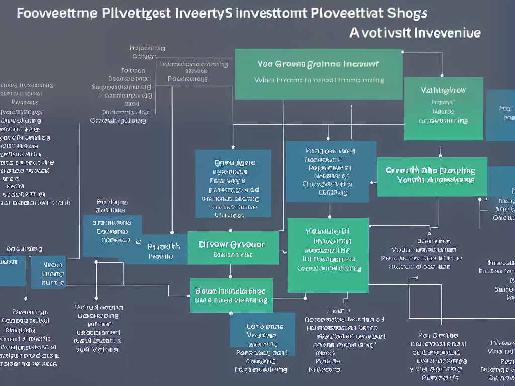 A flowchart displaying the four investment strategies in a circular graph. The 'Growth Investing' sector is at the top, followed by 'Value Investing', 'Dividend Investing', and 'Passive Investing'. Each sector has four sub-segments displaying the tips for each strategy discussed in the text.