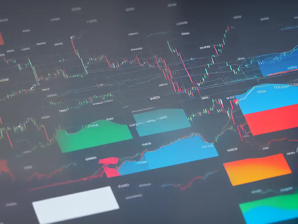 An image showing the different types of charts that can be used to analyze stocks, including line charts, bar charts, and candlestick charts, with prices and time frames displayed