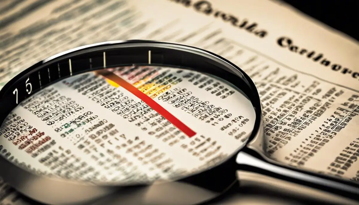 An image depicting a magnifying glass examining financial metrics related to stocks.