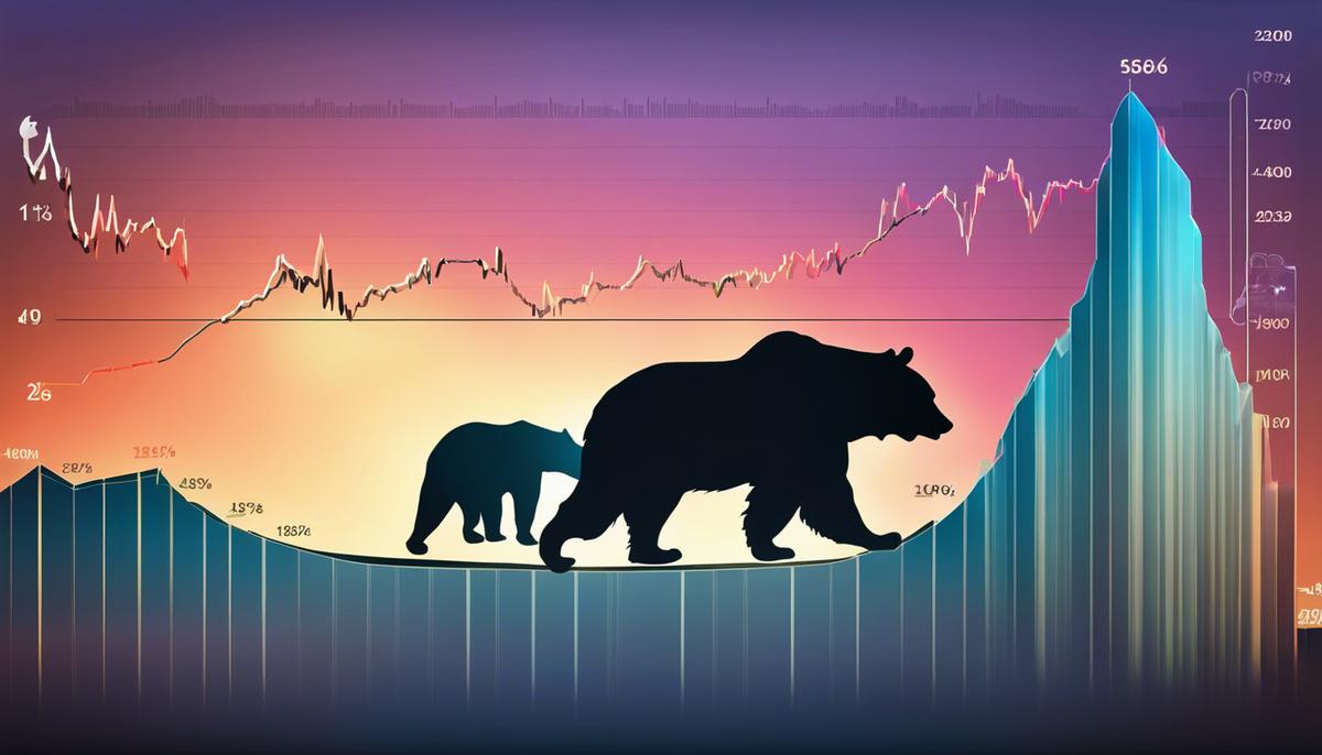 An image of a graph showing a transition between a bull market and a bear market.