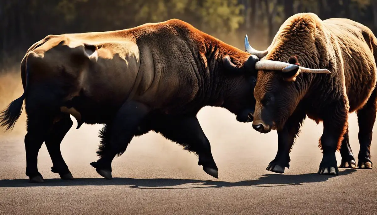 An image showing a tug of war between a bull and bear, representing the risks and rewards of margin trading