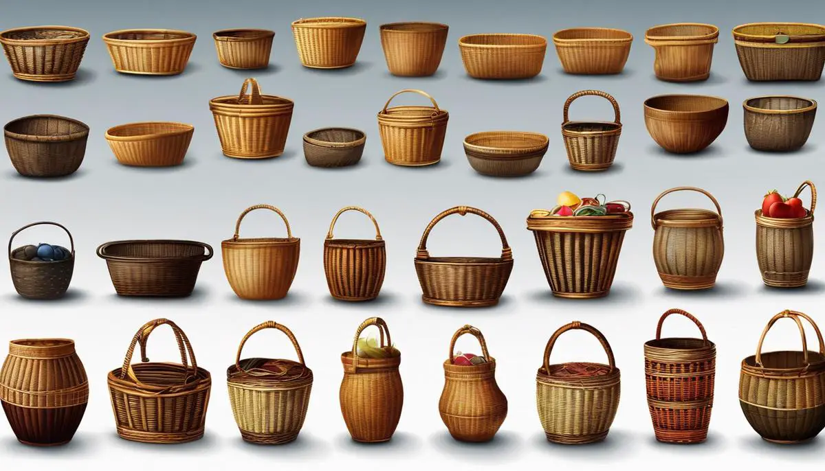 Image description: Illustration depicting a collection of baskets, each containing different financial symbols, representing diversified portfolios.