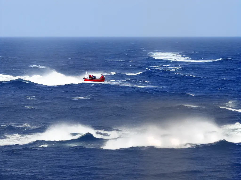 A graphic with a person in a boat navigating through choppy waters, representing the challenges of navigating stock market risks.