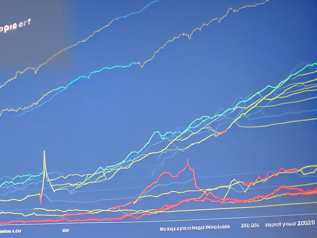 An example stock chart that shows the historical price movement of a stock over time. The chart displays a line chart with an upward trend over the past year. The line chart is blue with a dotted line that shows the closing price of each day. The x-axis shows the date while the y-axis shows the stock price in dollars. The chart title is 'Example Stock Price Movement (2021)'