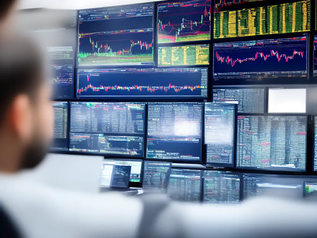 An image of a person analyzing stock market trends on a computer screen.