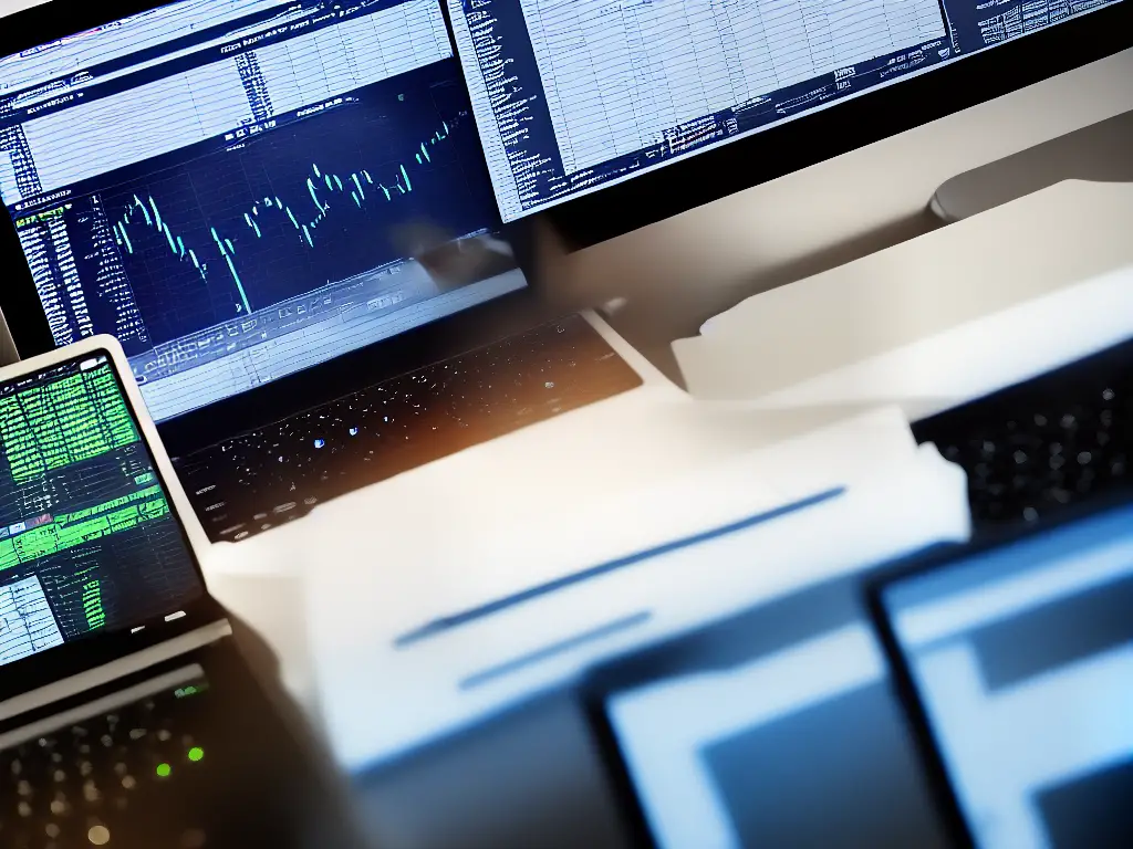 An image of a computer screen with charts and trading tools, representing the different features and functionalities of stock trading platforms