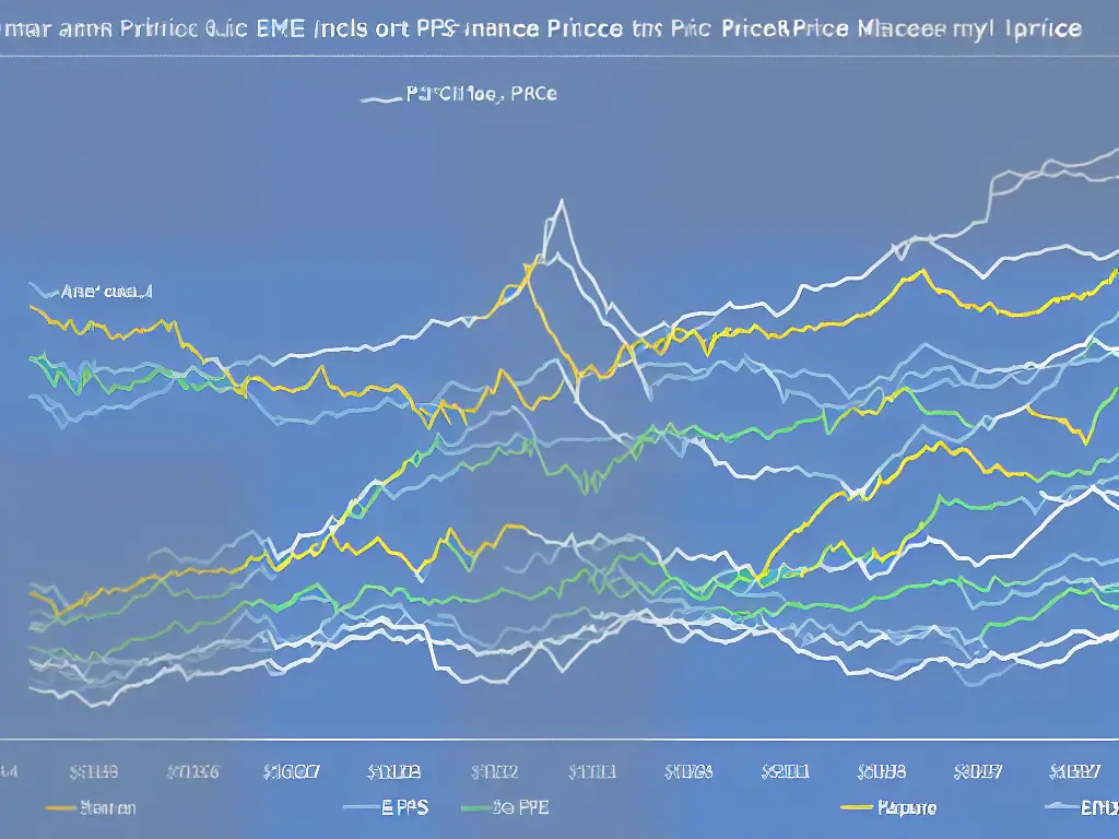 An example chart showing the market price and earnings per share (EPS) for a company, with a line indicating the price-to-earnings (P/E) ratio.