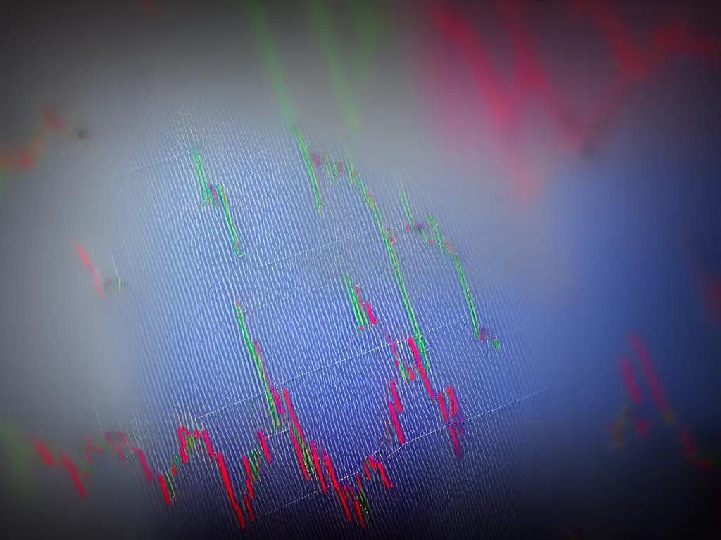 An image of a colorful bar chart with peaks and valleys to illustrate stock market fluctuations