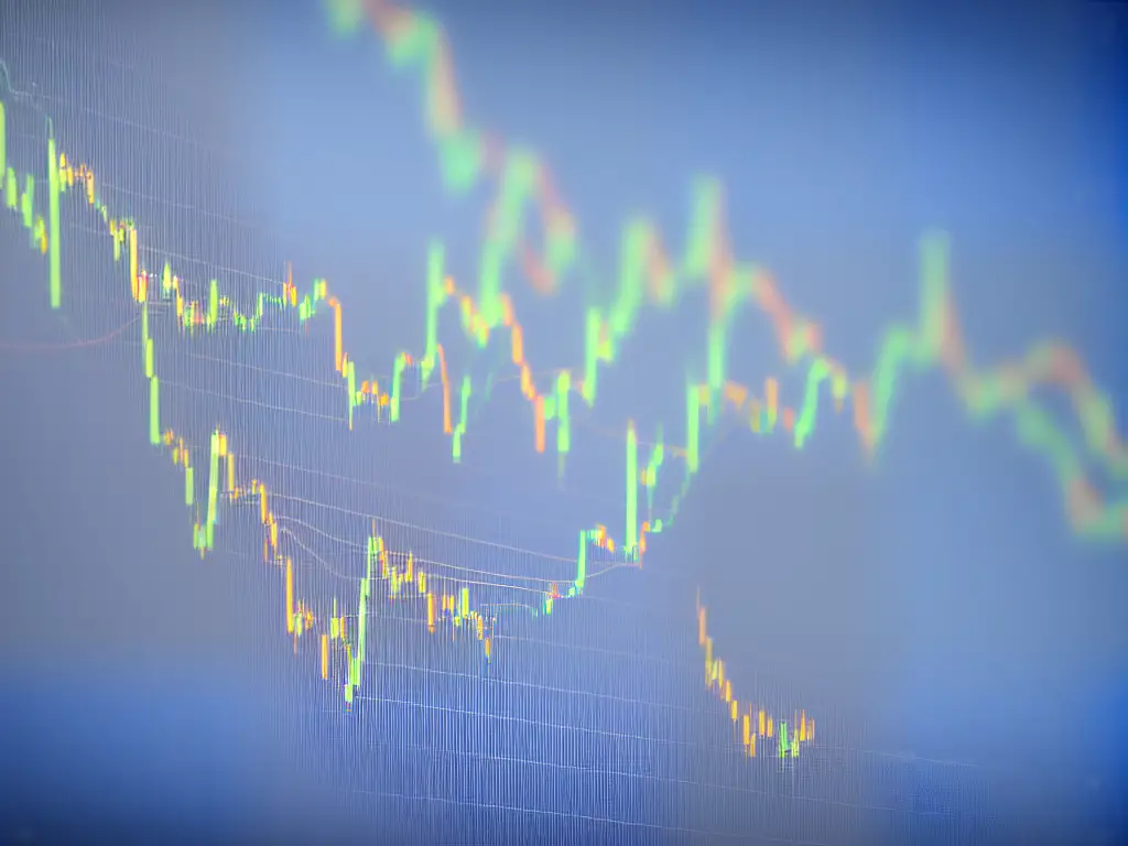 An image of a line chart that displays the value of a hypothetical stock over time, starting low but gradually increasing with a dip in the middle before continuing to rise, representing growth in the stock market.